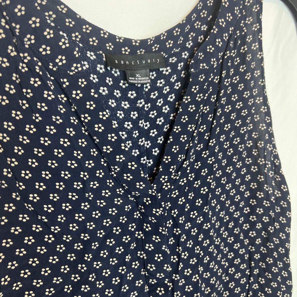 Sanctuary Women's Size XL Sleeveless Blue w/Cream Flowers Hidden Front Buttons